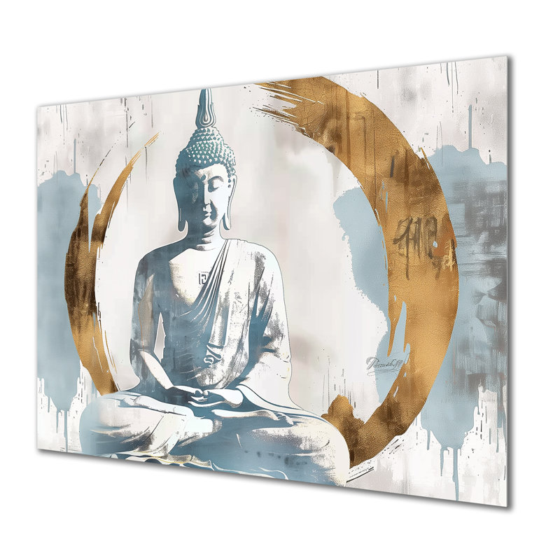 «Gray and Gold Golden Buddha Reflection II - Buddhism», reproduction d'art murale, H 16 po x l 32 po x P 1 po, Métal métal