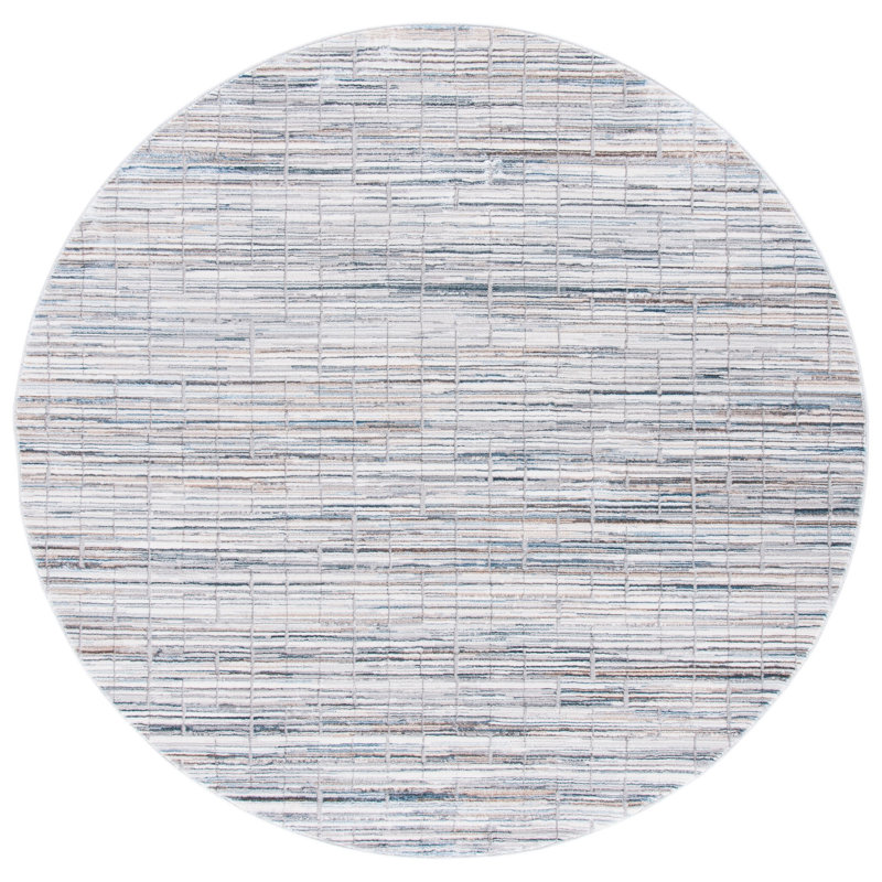 Tapis géométrique gris / ivoire, Rond 6 pi 7 po