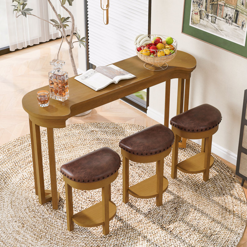 Ensemble de table de bar 4 pièces avec 3 tabourets de bar rembourrés en polyuréthane, table de petit-déjeuner avec 3 tabourets rembourrés