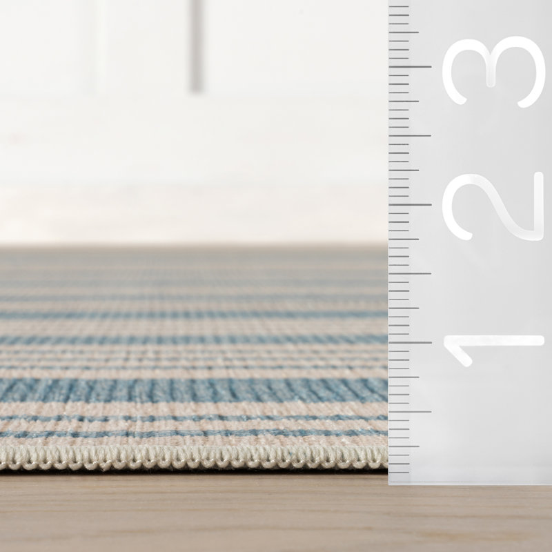 Talos Coastal Striped Machine Printed Washable Rug, Rectangle 2' x 3'