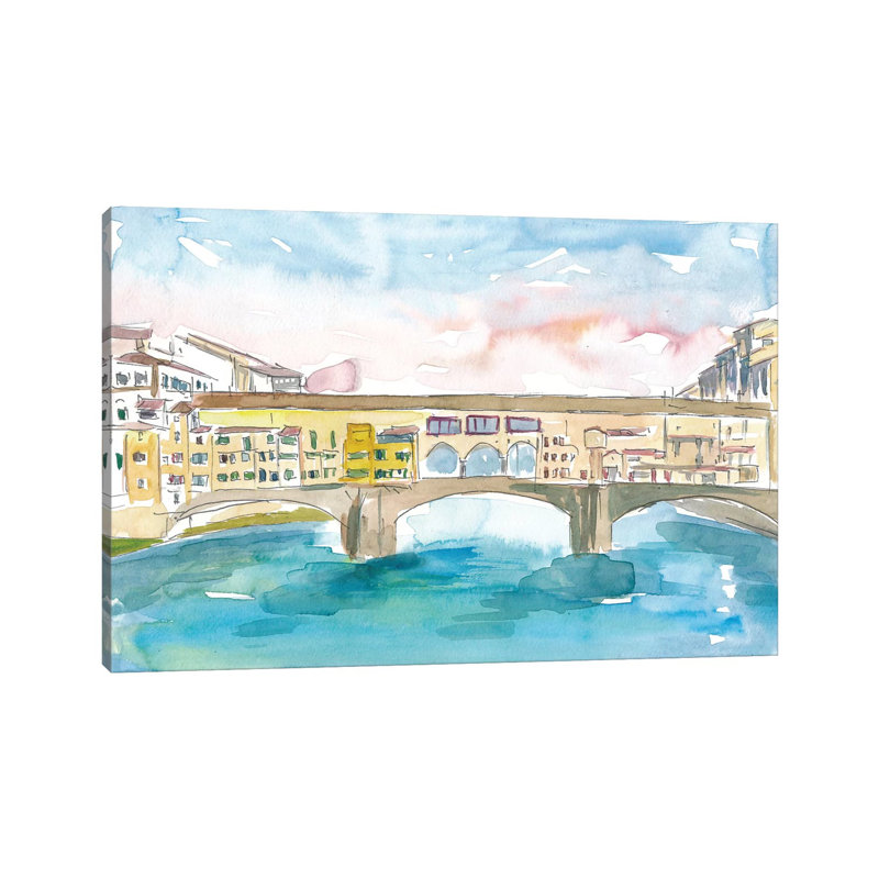Florence, Toscane, Ponte Vecchio au coucher du soleil par Markus & Martina Bleichner - Toile tendue avec châssis sur toile tendue