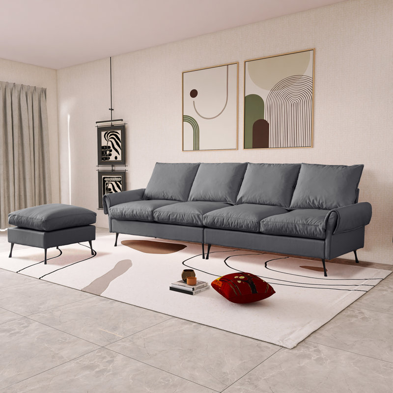Canapé modulaire en cuir technique avec convertible et repose-pieds 104,5 po Aerolynn, Similicuir gris