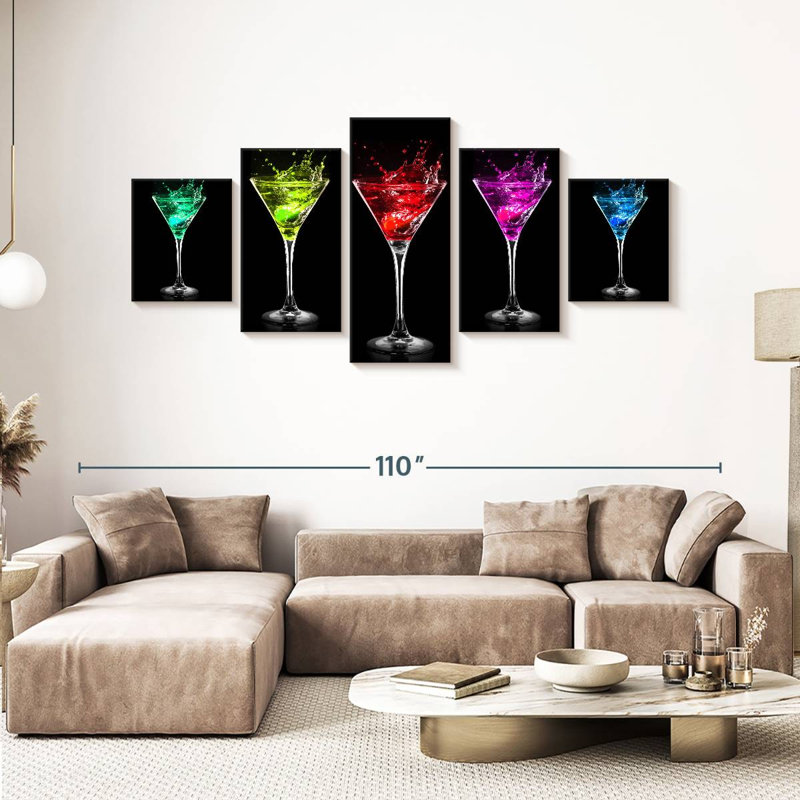 Cocktail Flashy Martinis sur toile, 5 pièces, H 42 po x l 92 po x P 1 po