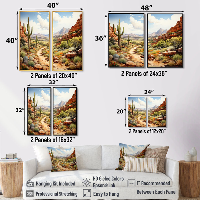 «Mexico Cactus Oasis Impasto II», art mural traditionnel corail, H 32 po x l 32 po, Brun