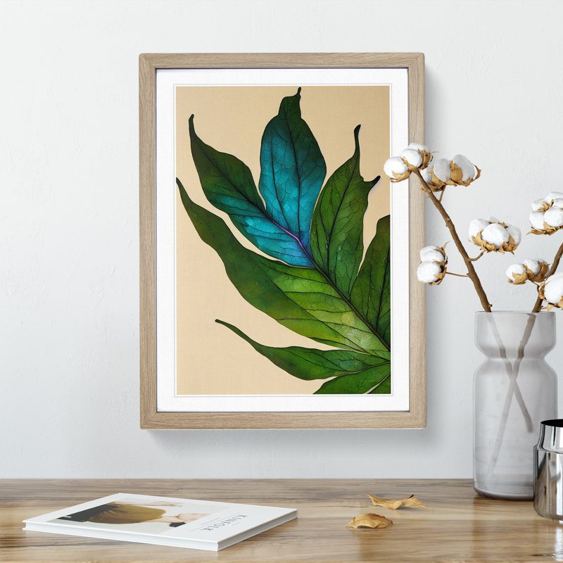 Gracious Leaf - Single Picture Frame Painting, 34cm H x 25cm W x 2cm D, Oak