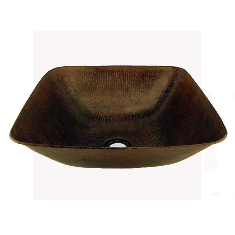 14" Square Vessel Hammered Copper Sink