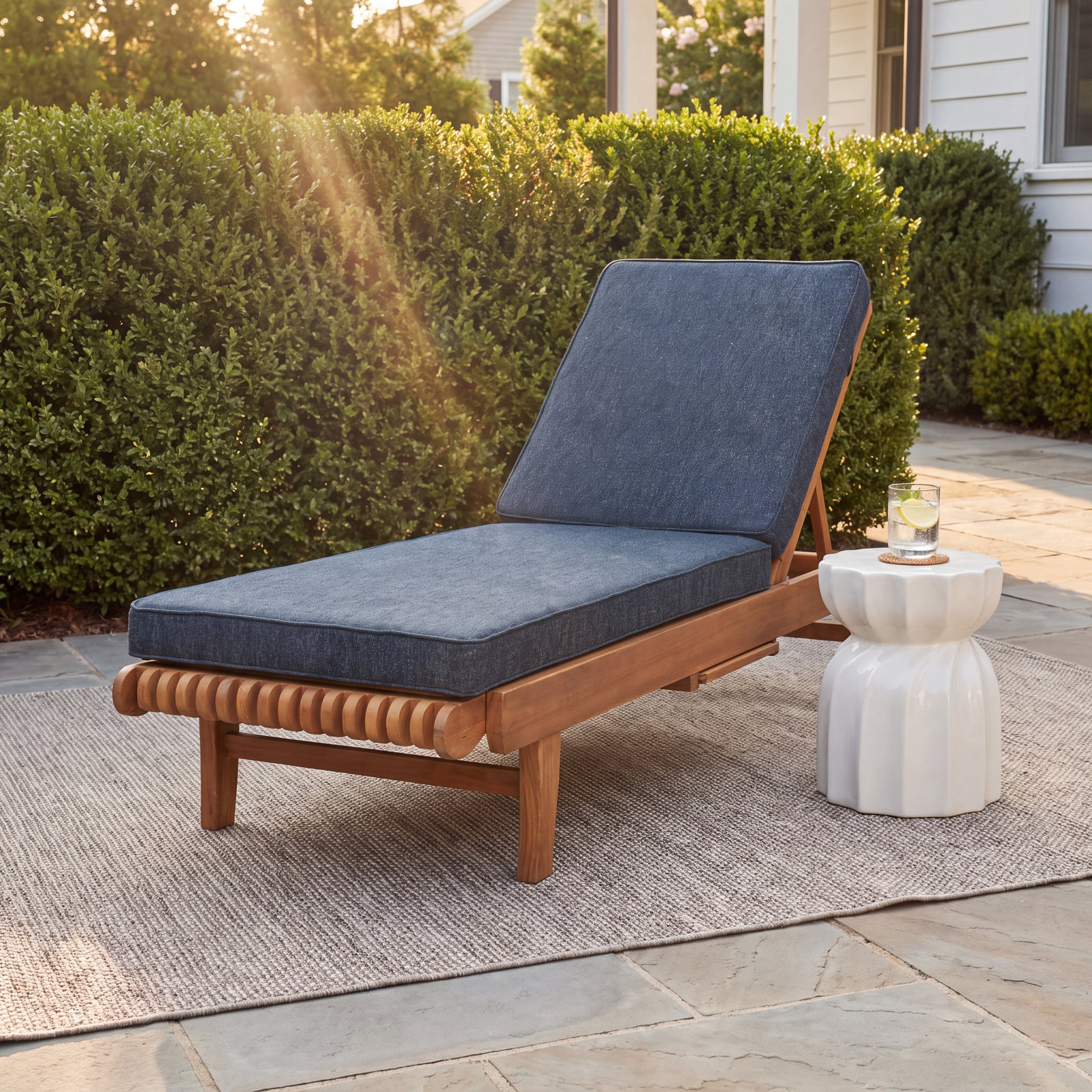 Sunbrella® Seat and Back Cushion, Improve Indigo Sunbrella®, 24" W x 73" D