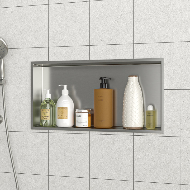 25" X 13" Stainless Steel Shower Niche, Brushed Nickel, 3.94" H x 25" W x 13" D