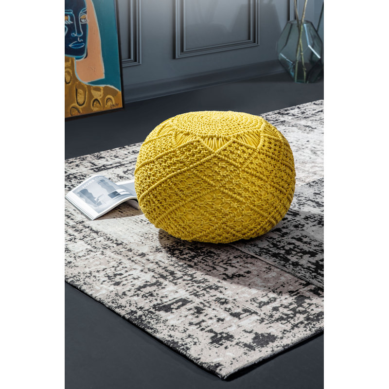 Burchill 50cm Wide Round Solid Colour Pouffe Ottoman, Yellow
