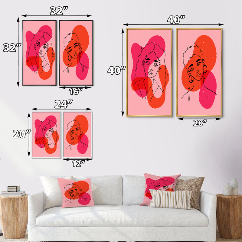 «Abstract Minimalist Woman Portrait», ensemble de 2 peintures, H 20 po x l 24 po x P 1 po, Toile avec cadre noir
