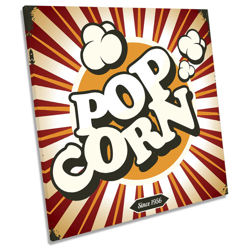 Z2364 Pop Corn Retro Sign Cinema - Wrapped Canvas Print, 60cm H x 60cm W x 2cm D