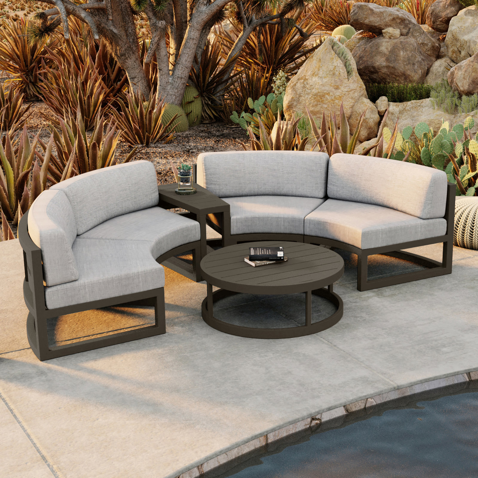 Bergeron 4 - Person Patio Conversation Set with Cushions, Cast Silver Sunbrella®, Slate