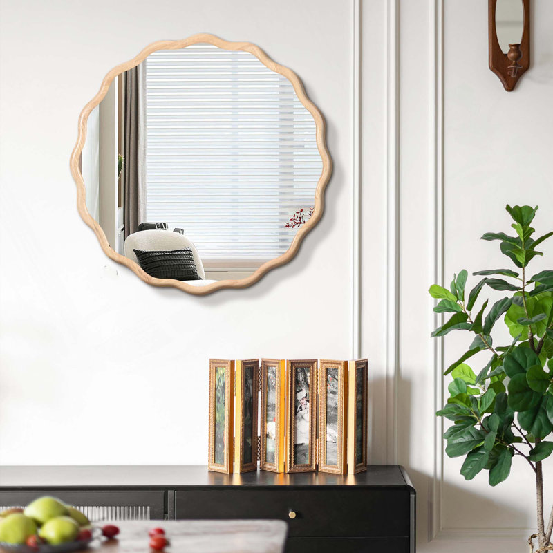 Modern Solid Wood Round Mirror Wall Decor for Bathroom, Bedroom, Living Room, Dining Room, Cloakroom, Entryway, 31" x 31"