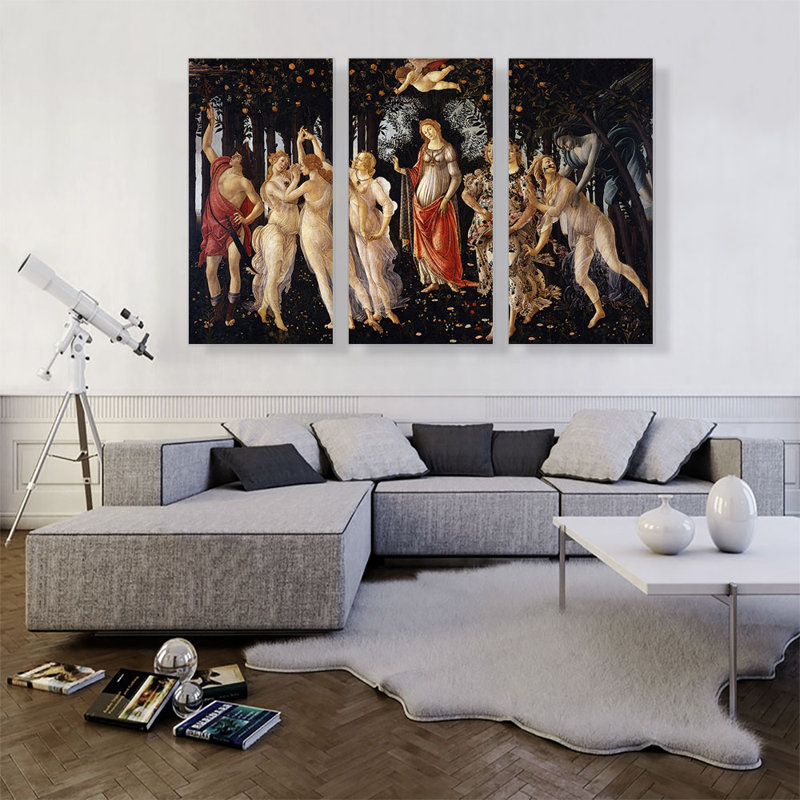 " La Primavera Allegory Of Spring 1482 " by Sandro Botticelli 3 - Pieces Painting Print, 40" H x 60" W x 0.75" D