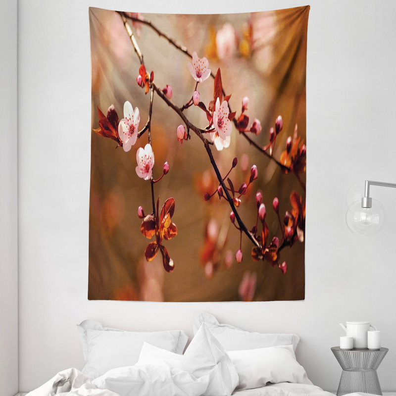 Tapisserie en polyester cerisier en fleurs, H 80 po x l 60 po