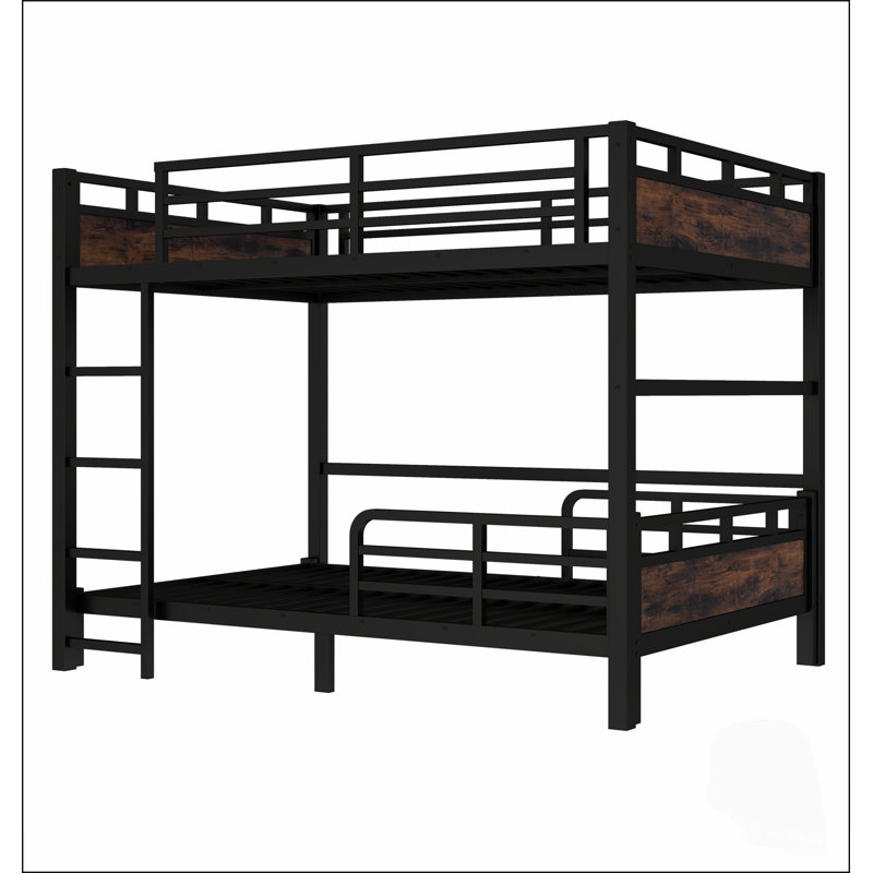 Lit superposé polyvalent en métal avec options mezzanine et plateforme, clôture de sécurité surélevée et finition en bois rétro