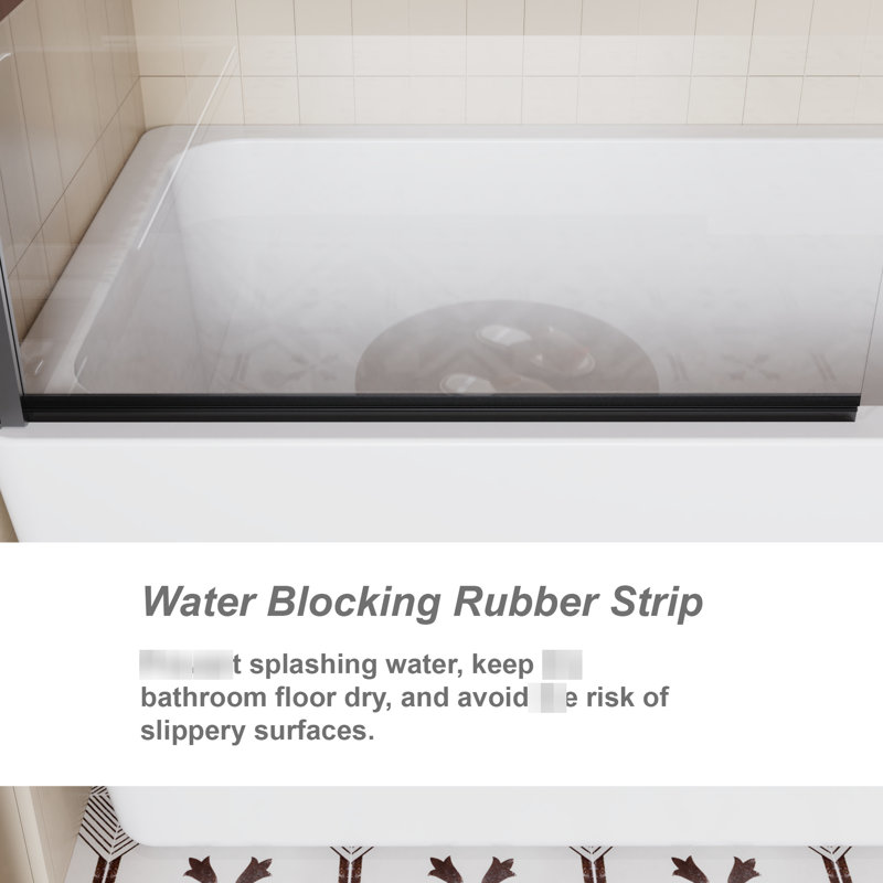 Bohemian Pattern Bathtub Shower Door, 32 In Wide, 55 High, 1/4 Inch Thick, Black Finish, Functional Stainless Steel Accessories, 180 - Degree Turn For Easy Entry Screen Bathtub, Wide X Thick Tempered