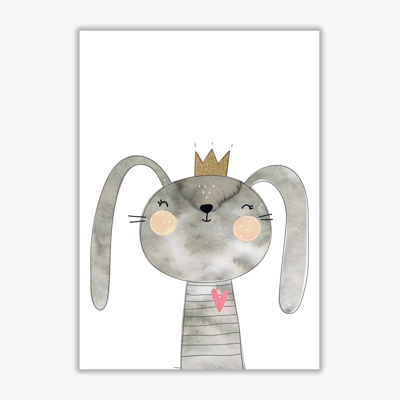 Scandi Grey Bunny - Painting, 30 cm H x 21 cm W x 1 cm D, No Frame