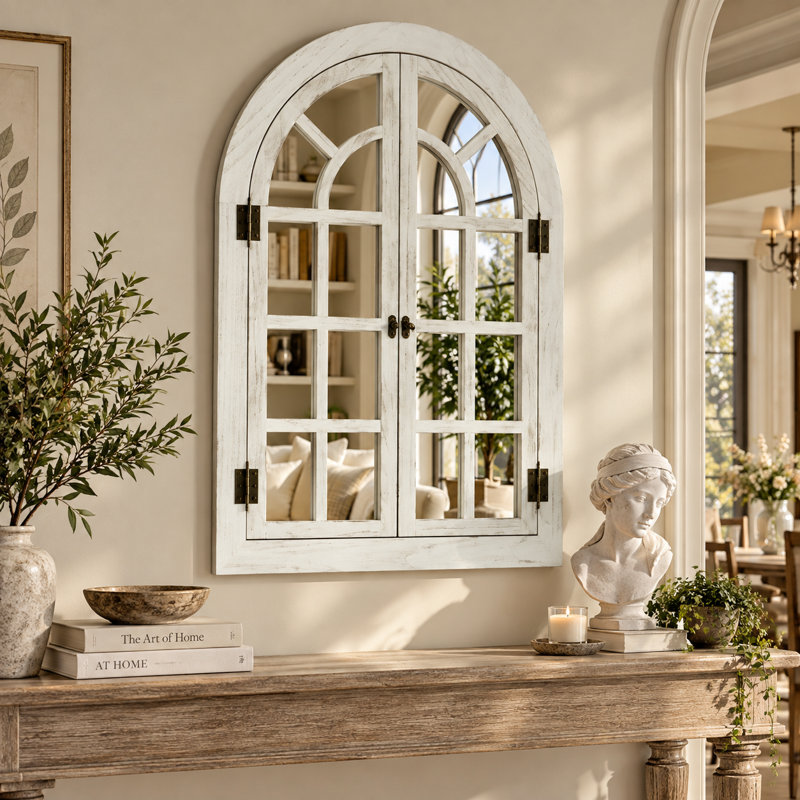 Miroir mural de fenêtre en bois Farmhouse, 36 po x 24 po, Blanc