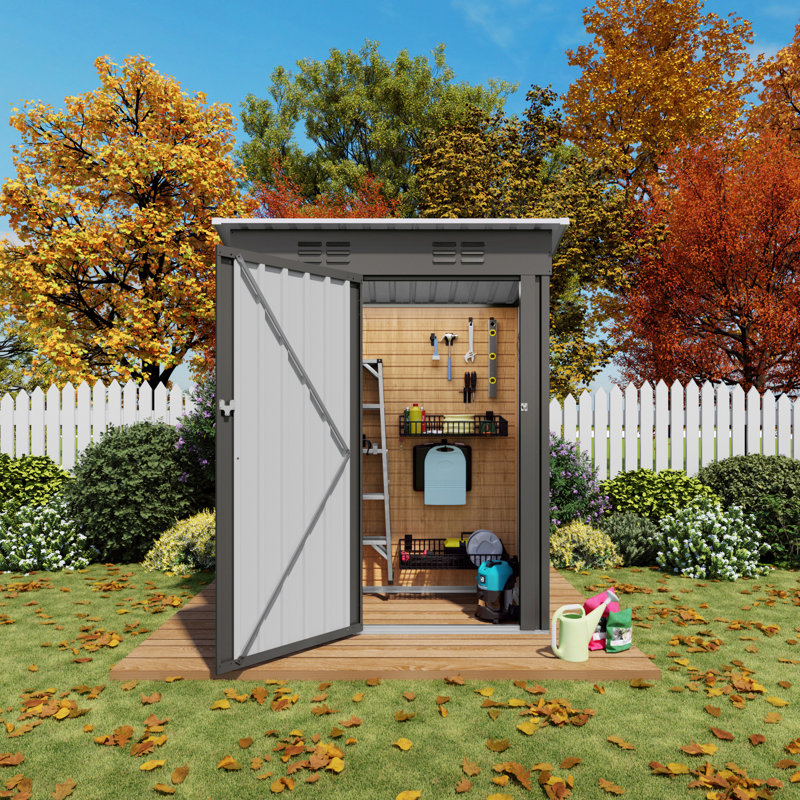 5x3 Ft, Gray Metal Storage Shed, Patio, Garden, High - Strength Metal, Rust, Easy To Assemble, Two People Outdoor Storage, Balcony, Courtyard, Galvanized Steel, Multi Scenario Use, Simple Installation