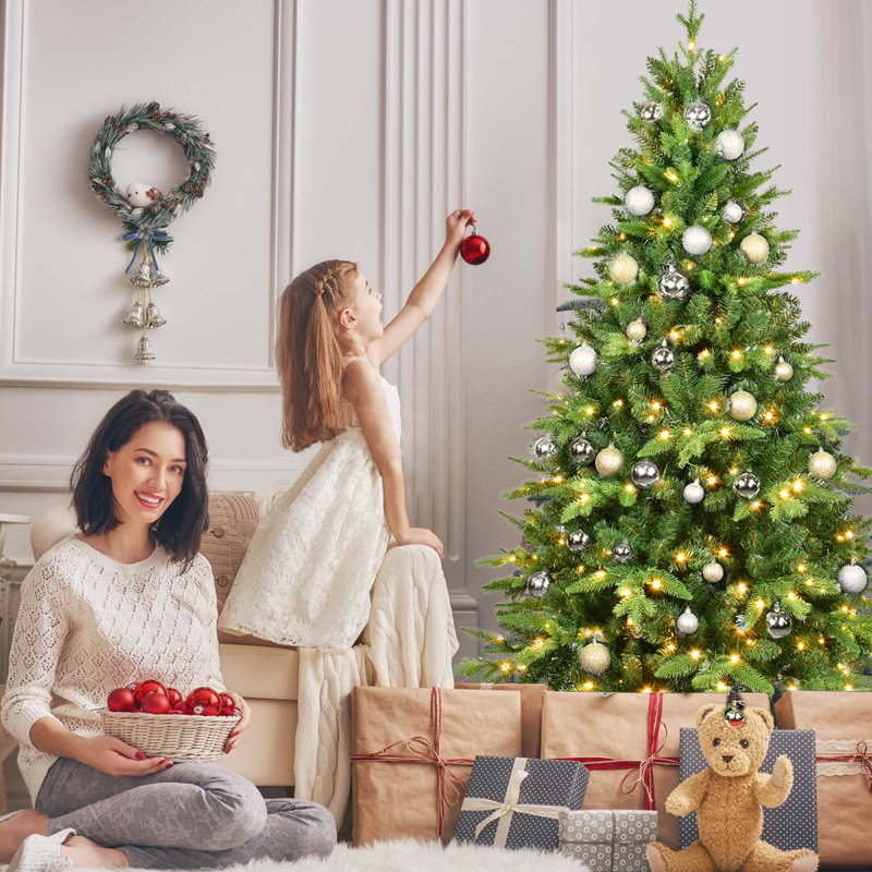 Arbre de Noël articulé artificiel pré-éclairé avec lumières DEL blanc chaud et base en métal, H 5 pi