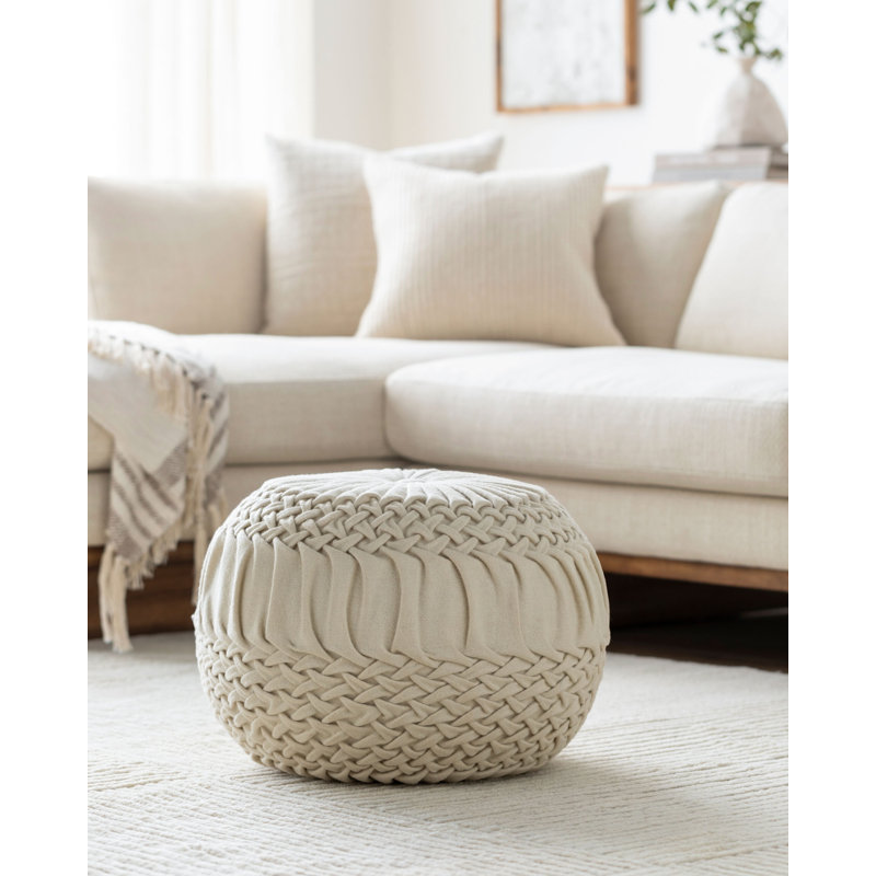 Lohmann Upholstered Pouf, Cream Wool/Nylon