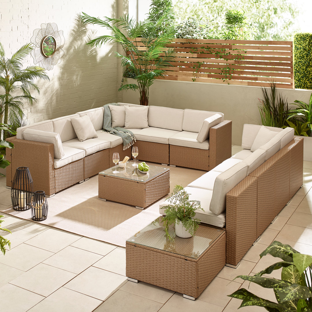 Miacomet Modular PE Rattan Garden Sofa Set and Table for Modern Gardens and Patios (Cover Included)