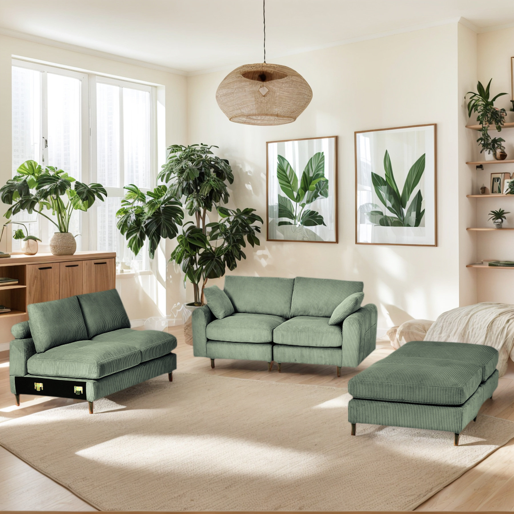Latitude Run® 6 Seat Olive Corduroy Modular Section , U - Or L Shaped ...
