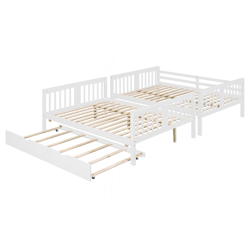 Lit superposé double au-dessus de double avec lit gigogne simple et échelle, Blanc