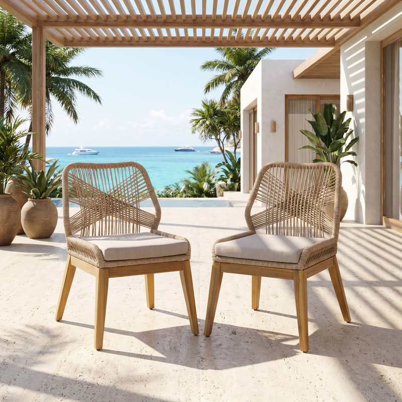 Chaises de salle à manger d'extérieur tissées à la corde avec coussins