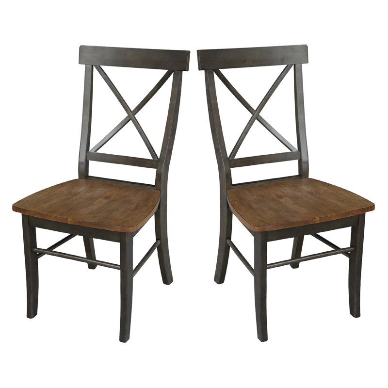 Bellmead Solid Wood Cross Back Side Chair, Hickory/Washed Coal