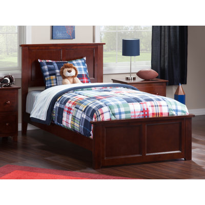 Amear Solid Wood Foundation Bed with Matching Footboard and Built-in USB Charger