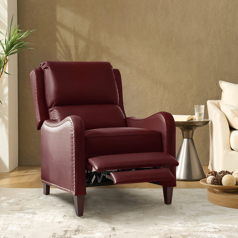 Neliyah 28.75" Wide Genuine Leather Recliner, Burgundy