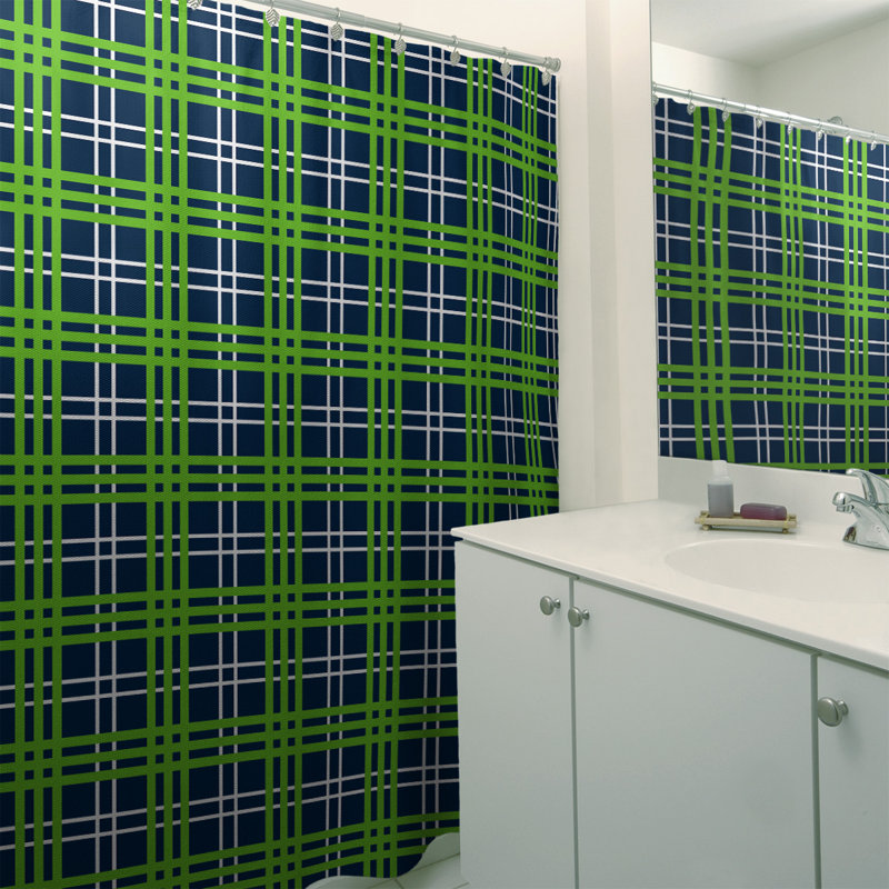 Ensemble 2 pièces de rideau de douche à carreaux Seattle, Bleu marine université / blanc / vert action