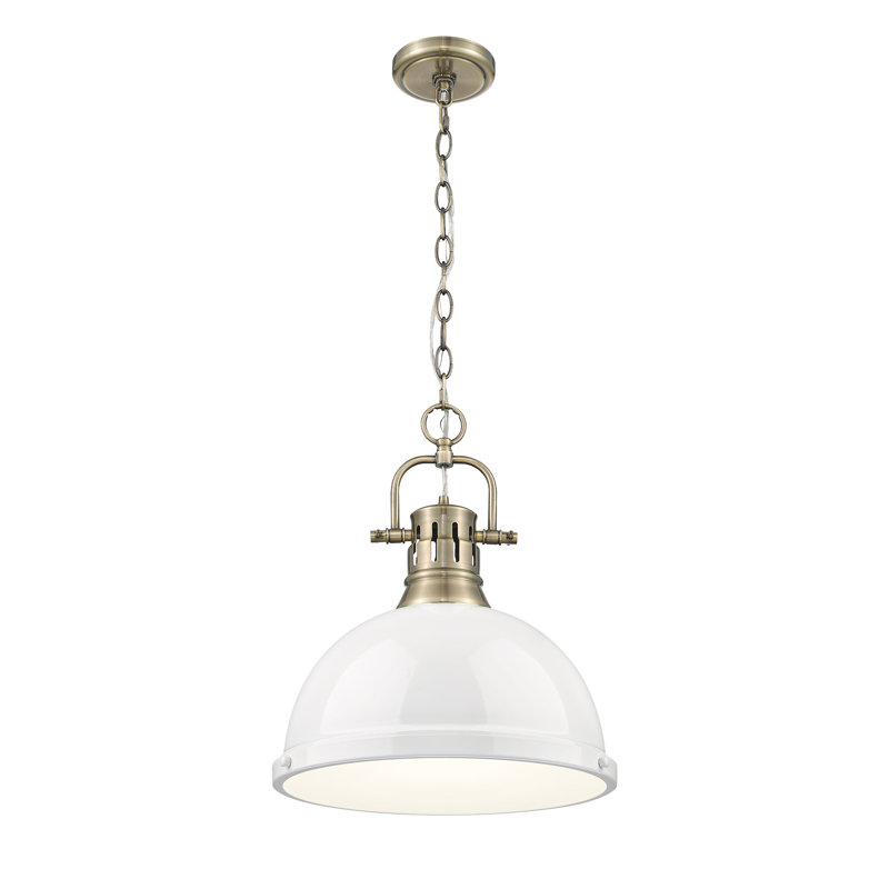 Luminaire suspendu en forme de dôme 1 lumière Alethia, Blanc, Laiton vieilli