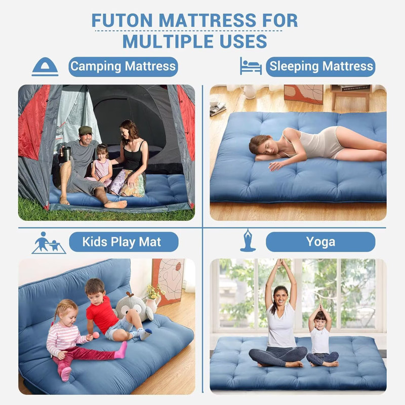 Matelas de futon japonais pliable pour matelas Tatami, Lit simple, Marine