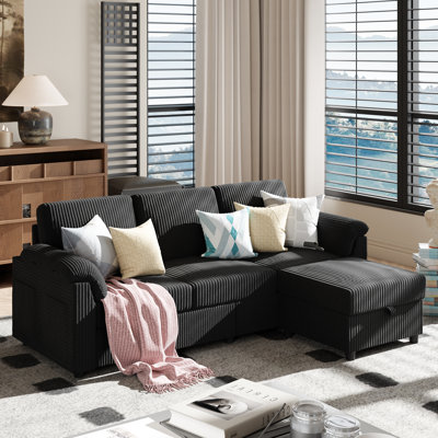 79" Upholstered L-Shaped Sofa with Ottoman