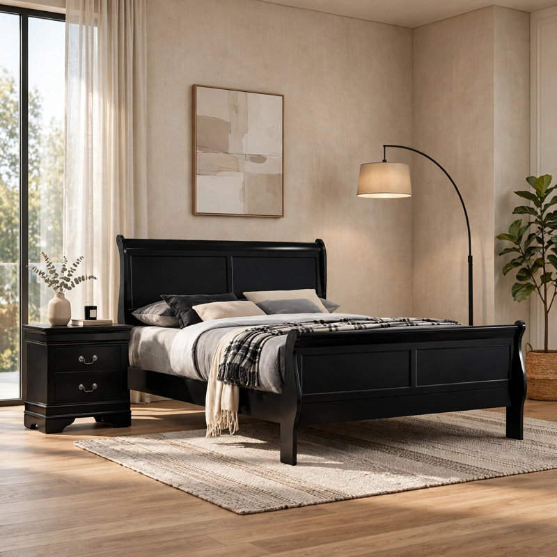 Ensemble de chambre double, noir et nickel, ensemble 2 pièces avec table de chevet