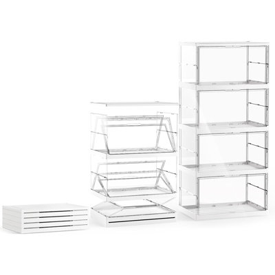 Très grands bacs de rangement pliables, organisateurs de placard pliables, armoire de rangement en plastique à 4 niveaux avec couvercles, bibliothèque et vitrine pour la chambre à coucher