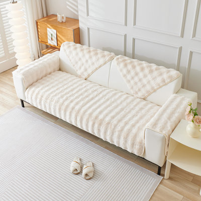 Shaggy Fur Box Cushion Sofa Slipcover