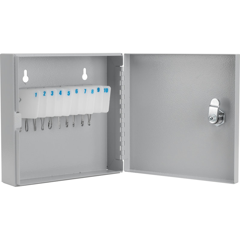 Gray Steel Key Cabinet with Numbered Tags for 10 Keys