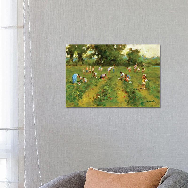 Summer Strawberry Picking by John Haskins - Wrapped Canvas Painting, 66.04 cm H x 45.72 cm W