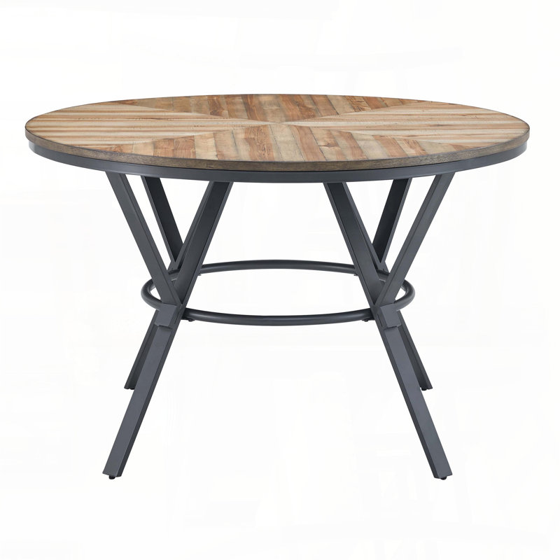 Round Dining Table with Black Metal Trestle Legs
