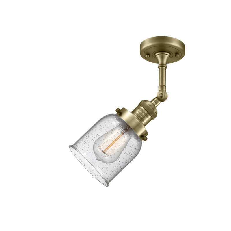 Applique murale 1 lumière 8 po Bell, Laiton antique, Ampoule à DEL rétro de 6 watts, Grainé