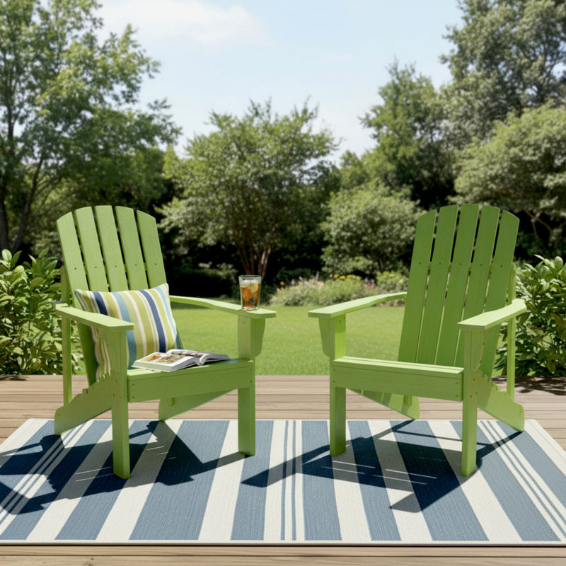 Ensemble de 2 chaises Adirondack en bois massif Bauhaus, Vert citron