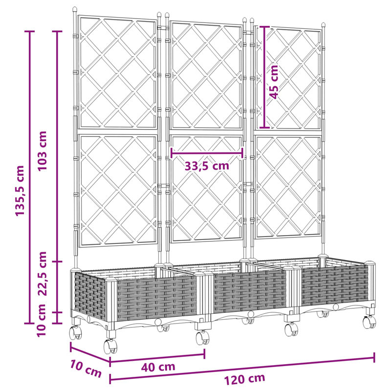Planter Box, 131.5cm H x 120cm W x 40cm D, Light Grey