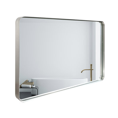 36X30inch Bathroom Mirror With Silver Aluminum Alloy Frame - Wall Mounted, Hd Reflection, Waterproof, Rounded Corners Glossy Metal Frame, No , , Water