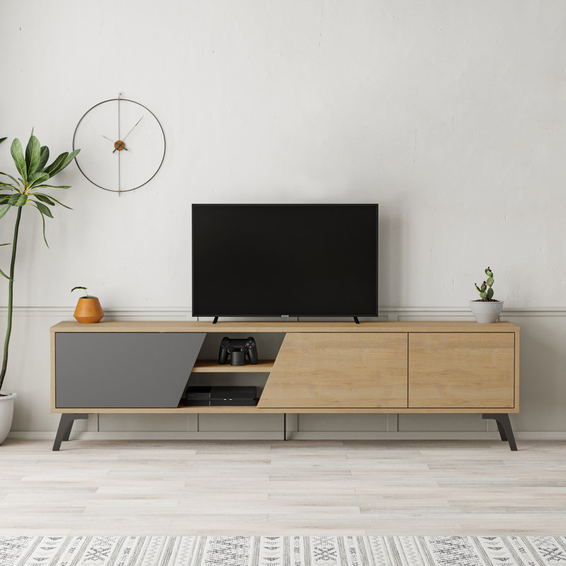 Ling 180 cm Wide Modern TV Stand Stylish Entertainment Unit for Contemporary Living Rooms, Anthracite/Oak