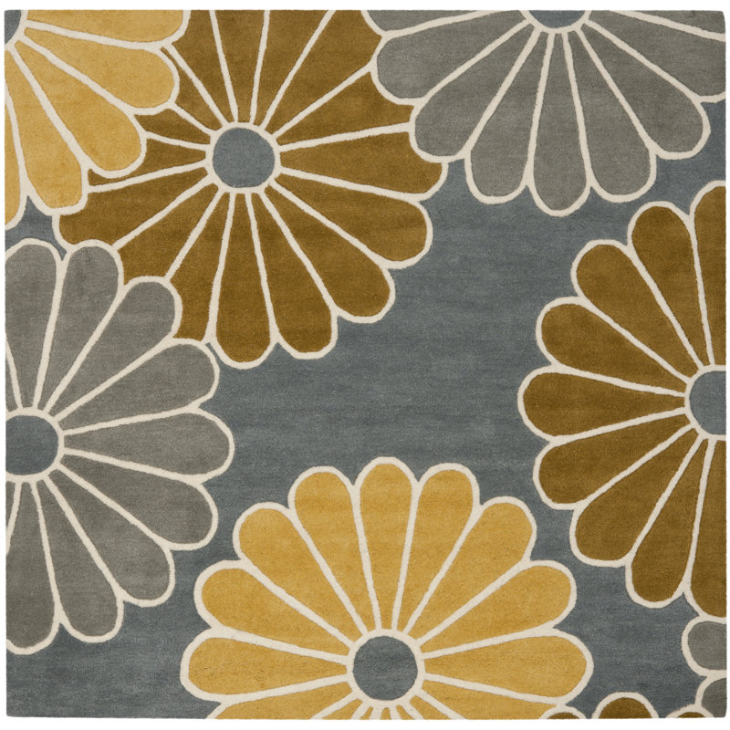 Carolette Hand Tufted Wool And Viscose Floral Rug, Square 6'