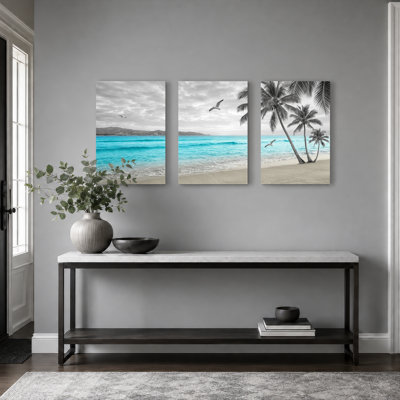 Ensemble de 3 tableaux sur toile à motifs de palmiers de plage, idéal pour la décoration du salon et de la chambre.